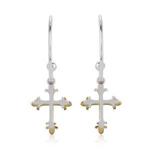 Vanbelle Sterling Silver Jewelry Florentine Cross Half Hoop Earrings